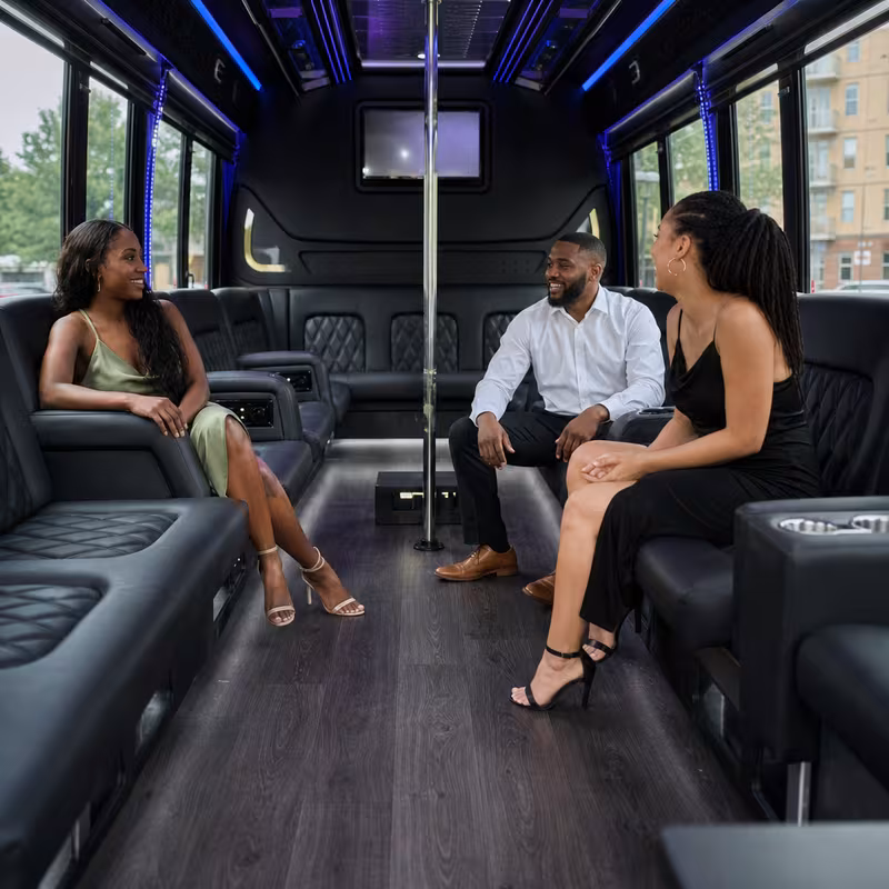 Passenger watching the Indianapolis scenery during a regional party bus road trip