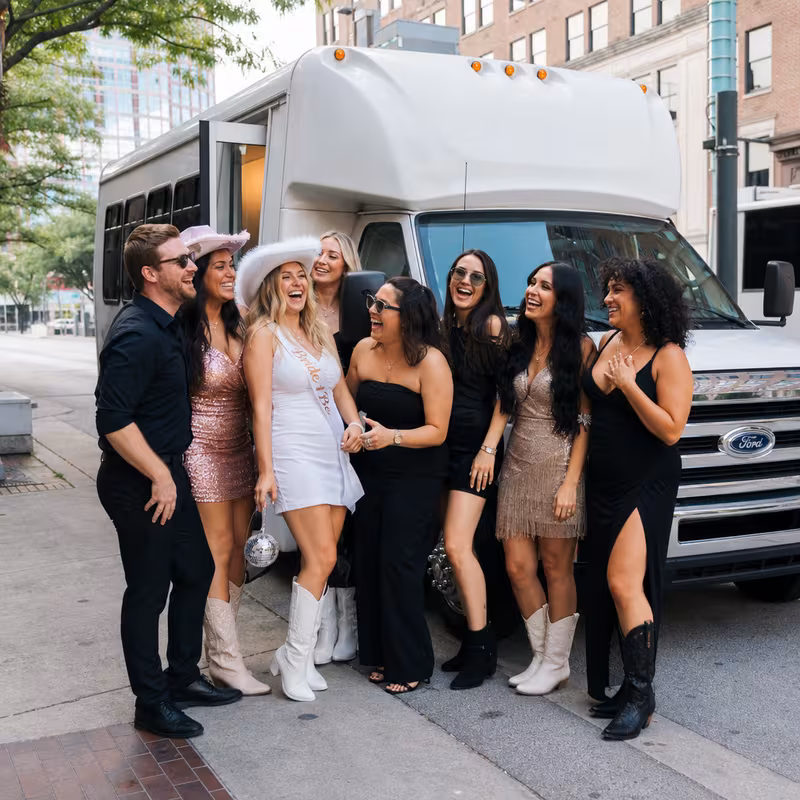 Black Mercedes Sprinter van staged for an Indianapolis Bachelor & Bachelorette Transportation group